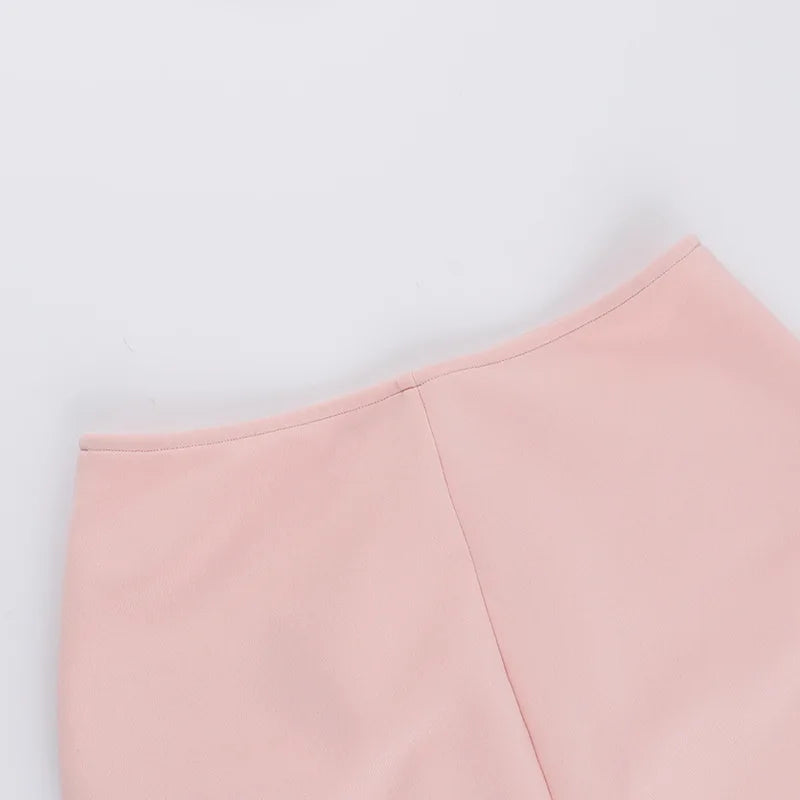 סט 3 חלקים חצאית מיני חולצה וגוזייה צמוד בעיטור כיסים - פרל