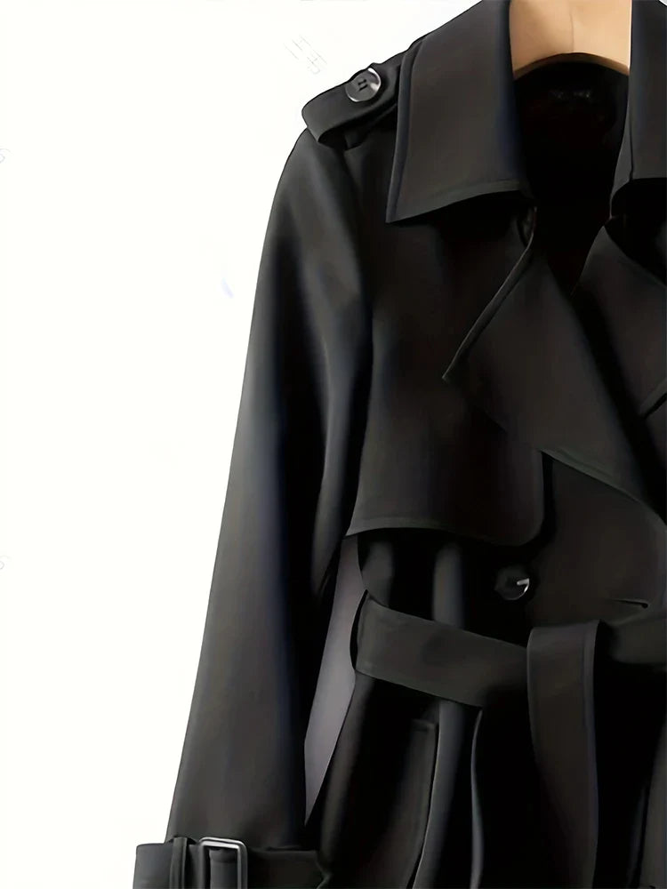 מעיל טרנץ' ארוך בעיטור כפתורים חגורת קשירה - אלן