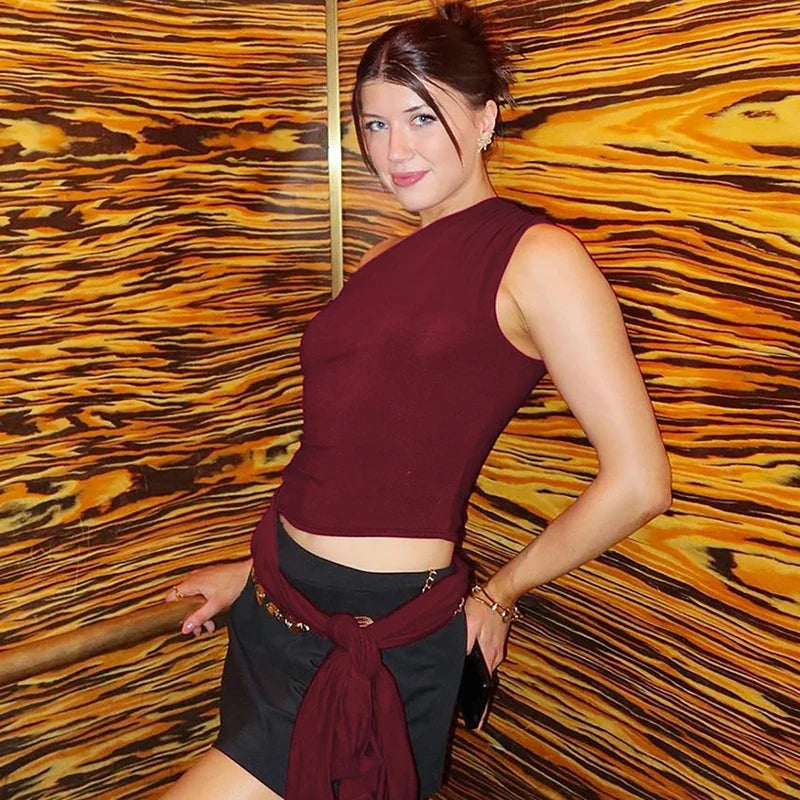 טופ גופיה בעיצוב אסימטרי בעיטור קשירה - ניקס