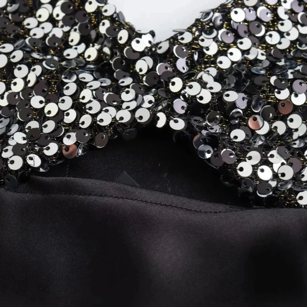 שמלת מקסי סאטן בעיטור פאייטים בחלק עליון - מורין