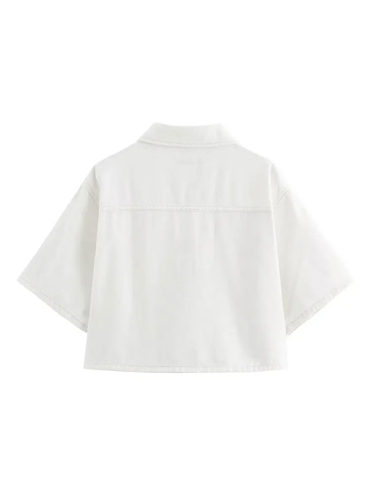 חליפת דנים שני חלקים לבנה מכנס חצאית ובלייזר מכופתר צווארון פולו  -  ג'נסיס