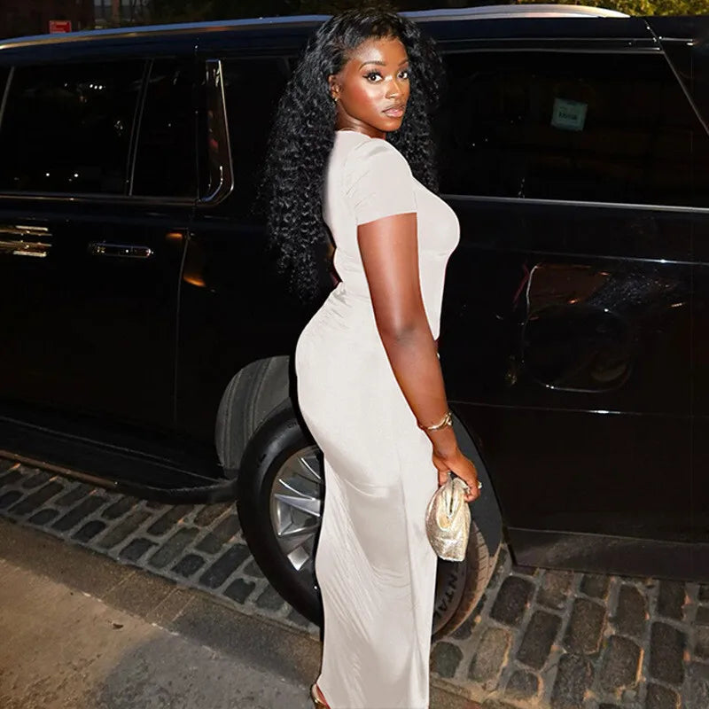 שמלת מקסי כיווצים בעיצוב קרוס - שיילה