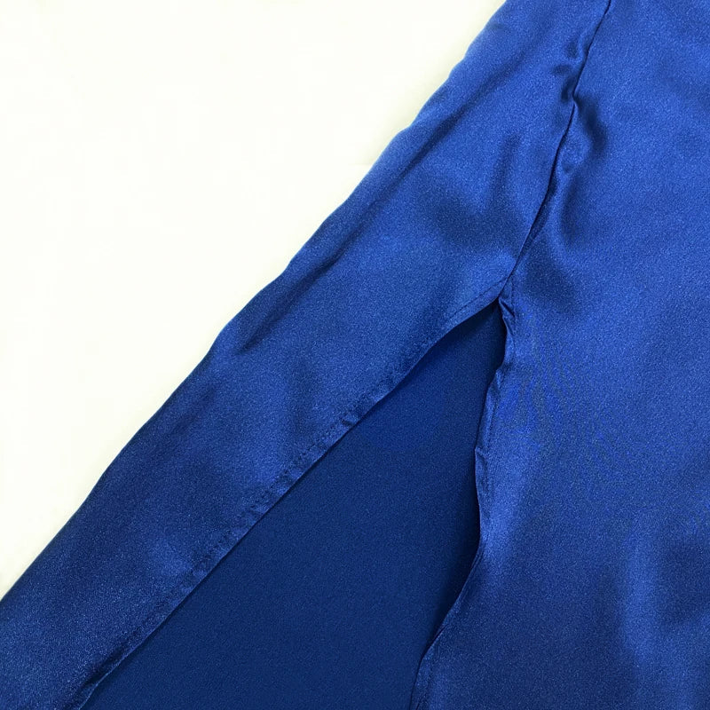 שמלת מקסי סאטן שסע - אזול