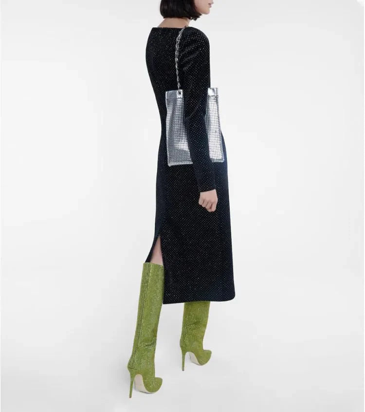 מגפי עקב שפיץ גבוהים בעיצוב זרקונים מנצנצים - Josie