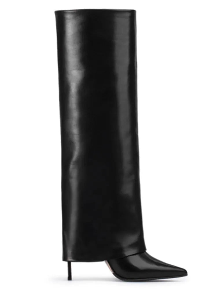 Genuine leather/imitation leather high pointed heel boots - Amaya