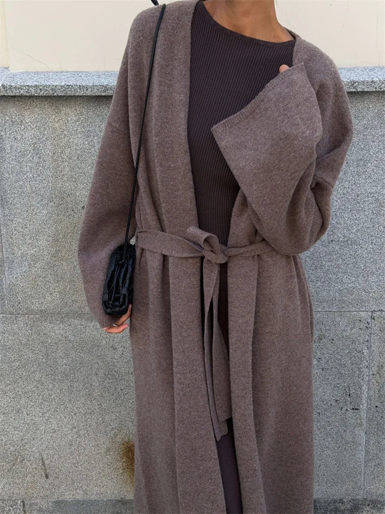 קרדיגן צמרי ארוך סגירת חגורת קשירה - קאי