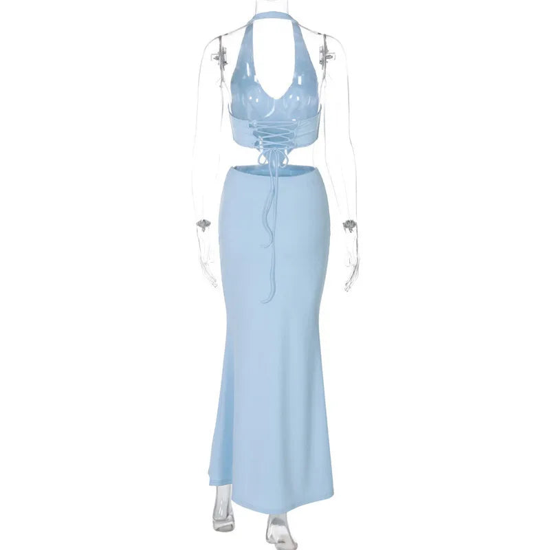 שמלת מקסי גב פתוח - תכלת