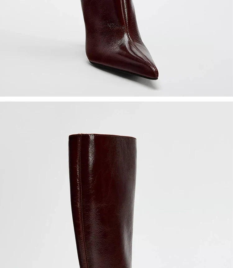 מגפי עקב שפיץ גבוהים דמוי עור - Juliette