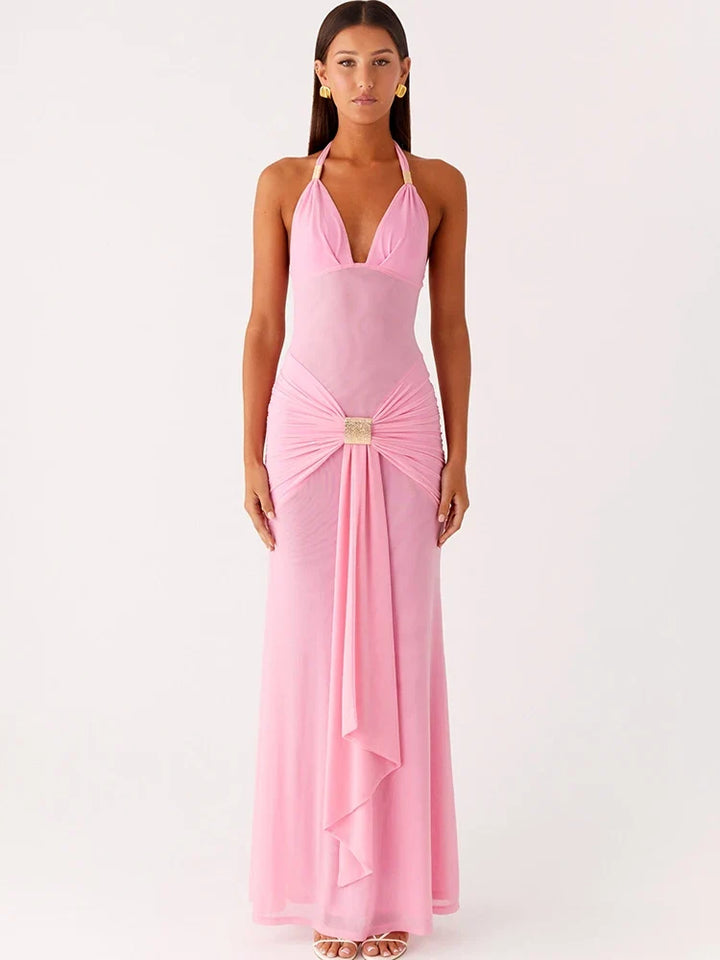 Maxi dress with a buckle design and open back - Tzahala