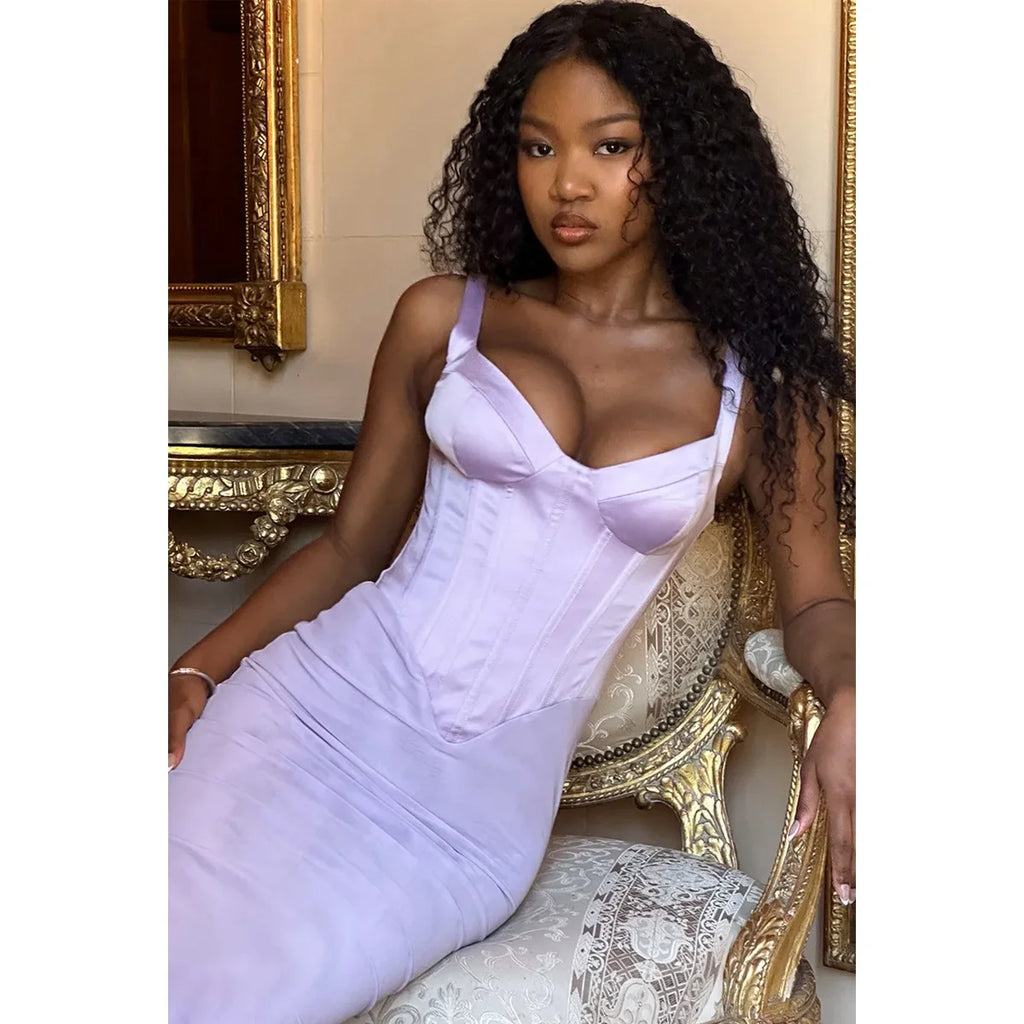 שמלת מקסי רשת בעיצוב מחוך סאטן - Mariam