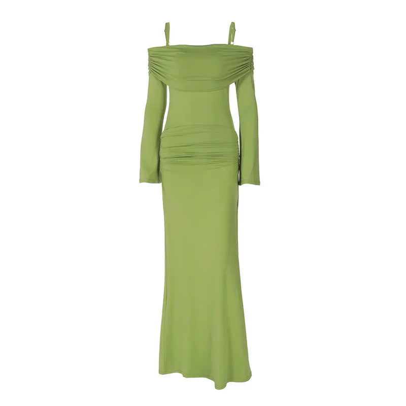 שמלת מקסי כתפיים חשופות בעיצוב כתפיות - גאלה