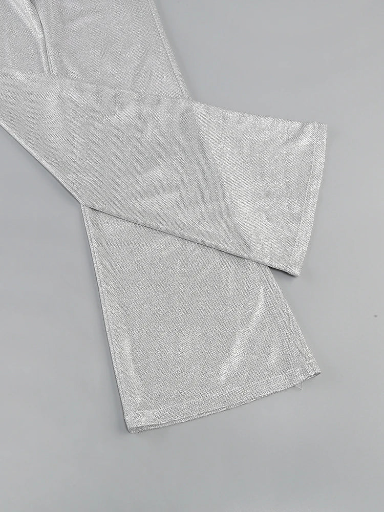 חליפת 3 חלקים גליטר מנצנצת חזייה בלייזר ומכנסיים פדלפון גזרה גבוהה - גלורי