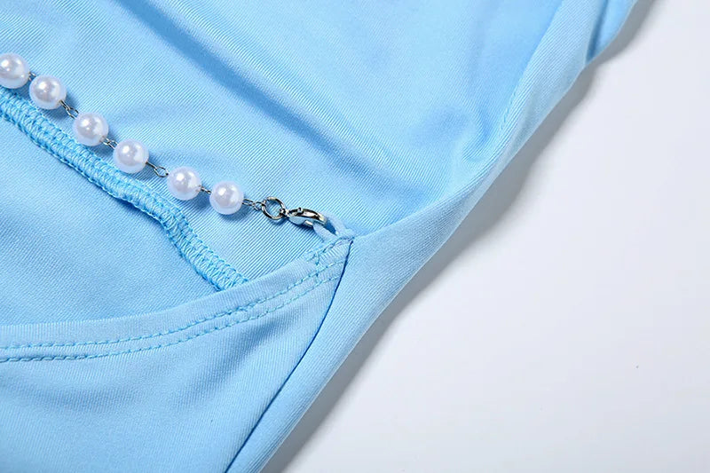 שמלת מקסי צווארון נופל גב פתוח בעיטור שרשרת פנינים - Camille