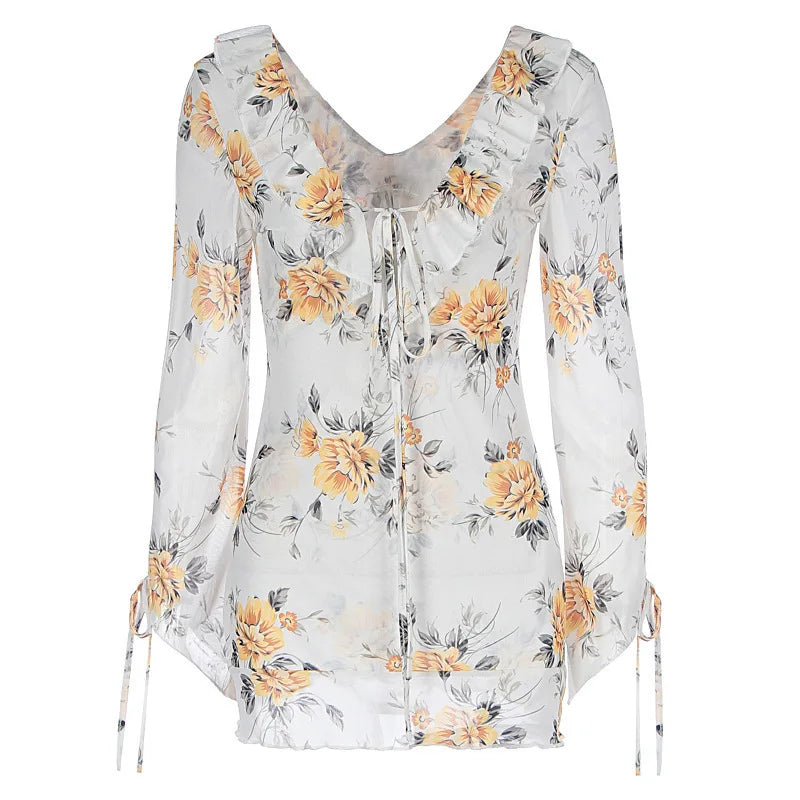 שמלת מיני שיפון פרחונית מלמלה - מרי לין