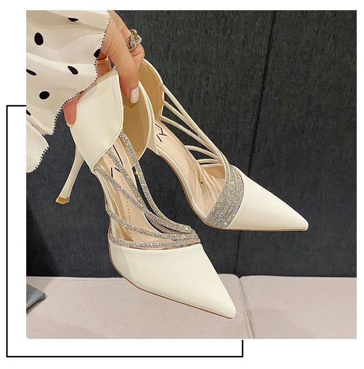 Suede Fabric Pointed Heel Shoes with Sparkling Sequin Design - Alior