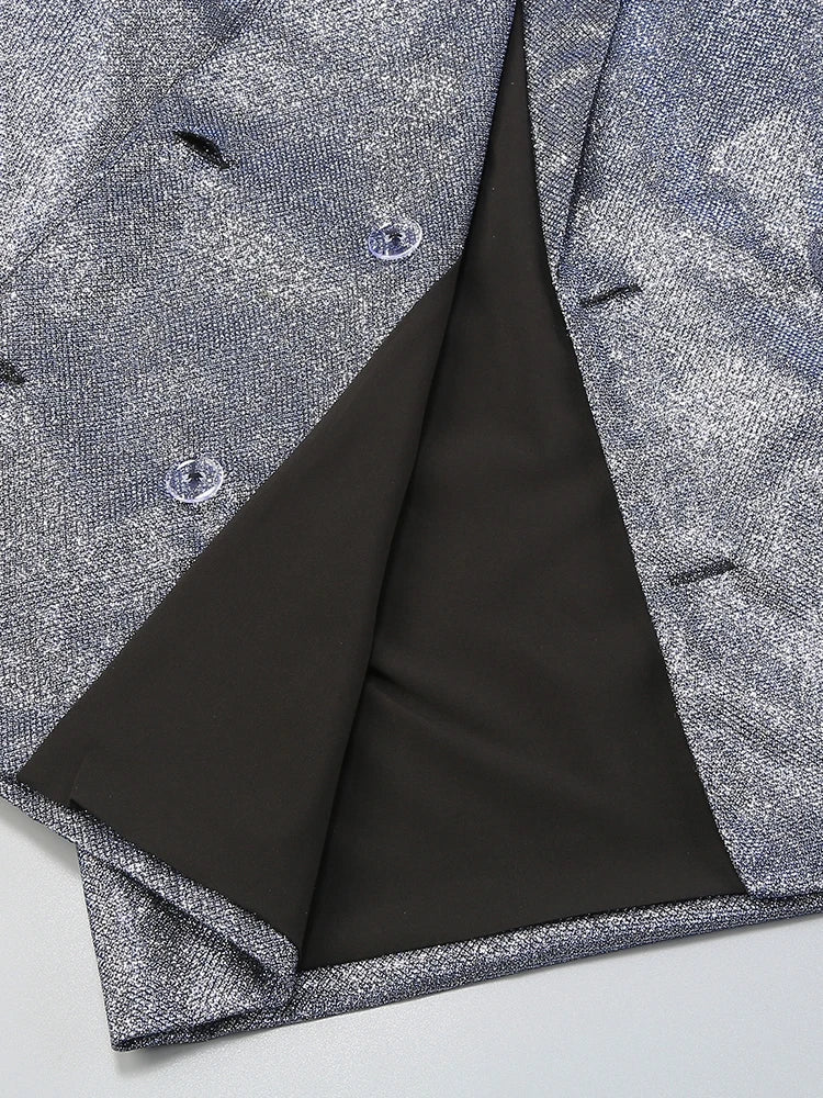 חליפת 3 חלקים גליטר מנצנצת חזייה בלייזר ומכנסיים פדלפון גזרה גבוהה - גלורי