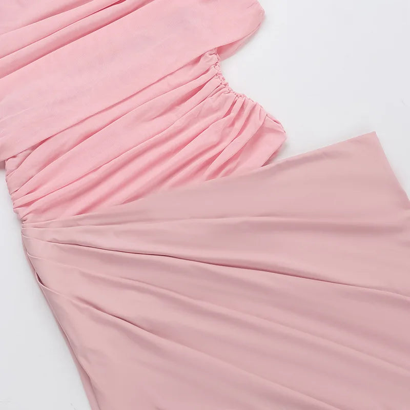 שמלת מקסי כיווצים בעיצוב רשת וכתפיים חשופות - קשת