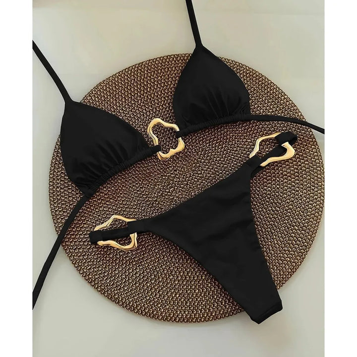 Bikini swimsuit with gold buckle design - GOLDI