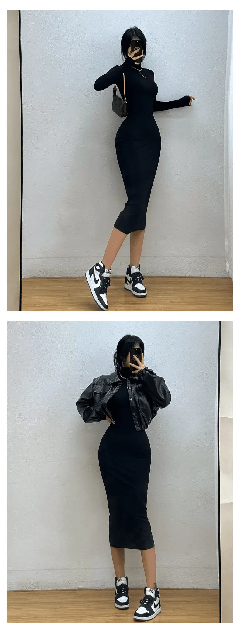 שמלת מידי סרוגה צמודה צווארון גולף - Kira