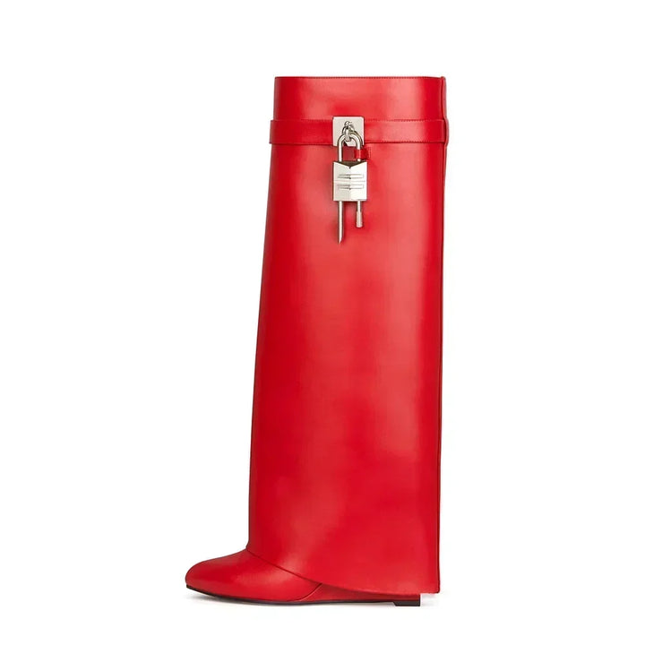 High heeled leatherette boots with lock decoration - Reese