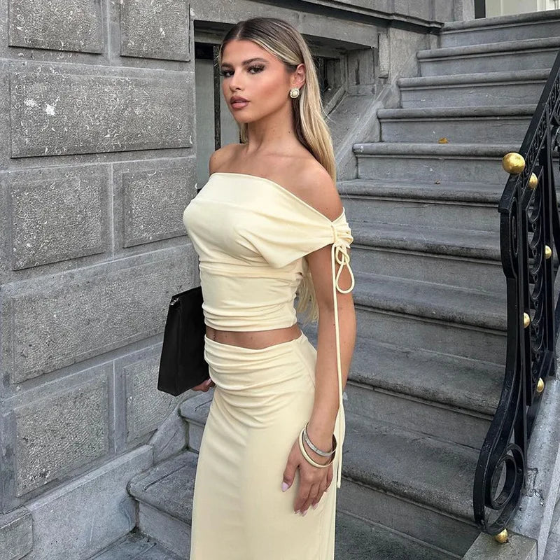 סט שני חלקים חצאית מקסי וחולצת כתפיים חשופות - ינאי