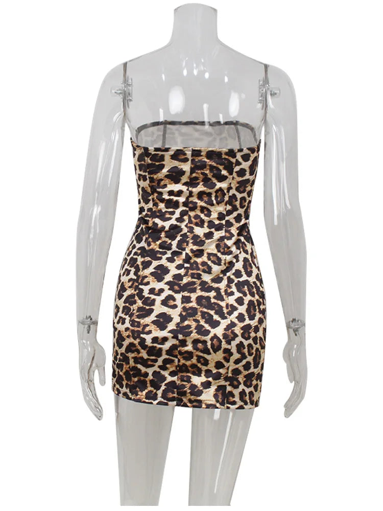 שמלת מיני סטרפלס צמודה מנומרת - LIONA