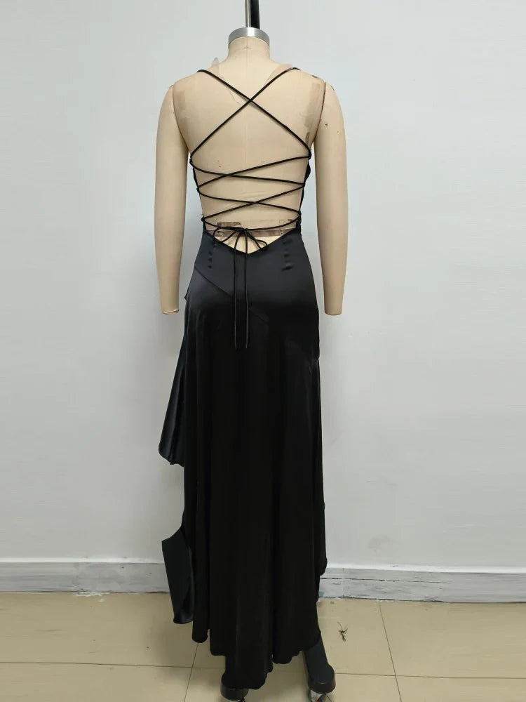 שמלת מקסי סאטן מלמלה קשירות בגב - פביולה