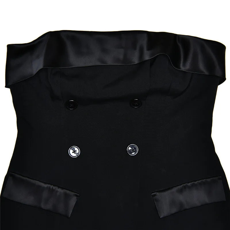 שמלת מיני סטרפלס בעיטור כפתורים ודמוי כיסים - בוני