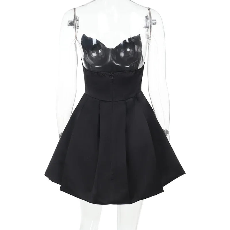 שמלת מיני סטרפלס סאטן בגזרת A - אלינה