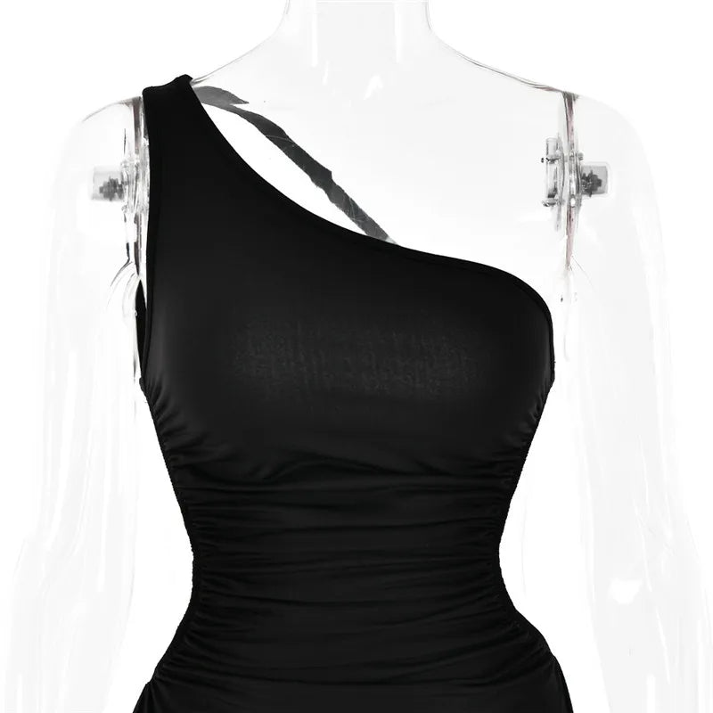 שמלת מקסי בעיצוב כתפייה אחת גב פתוח ושסע - מלינה