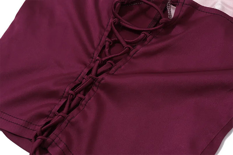 סט שני חלקים חולצה בעיצוב סאטן וחצאית מקסי בעיטור שיפון - מקסימה