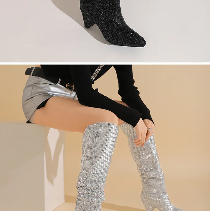 Heeled boots with glittering rhinestones - Daisy