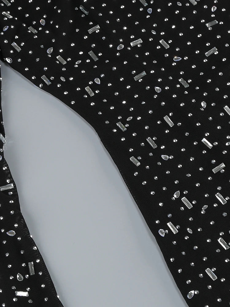 שמלת ערב מקסי יוקרתית בעיטור יהלומים מנצנצים צווארון גולף - Emerson