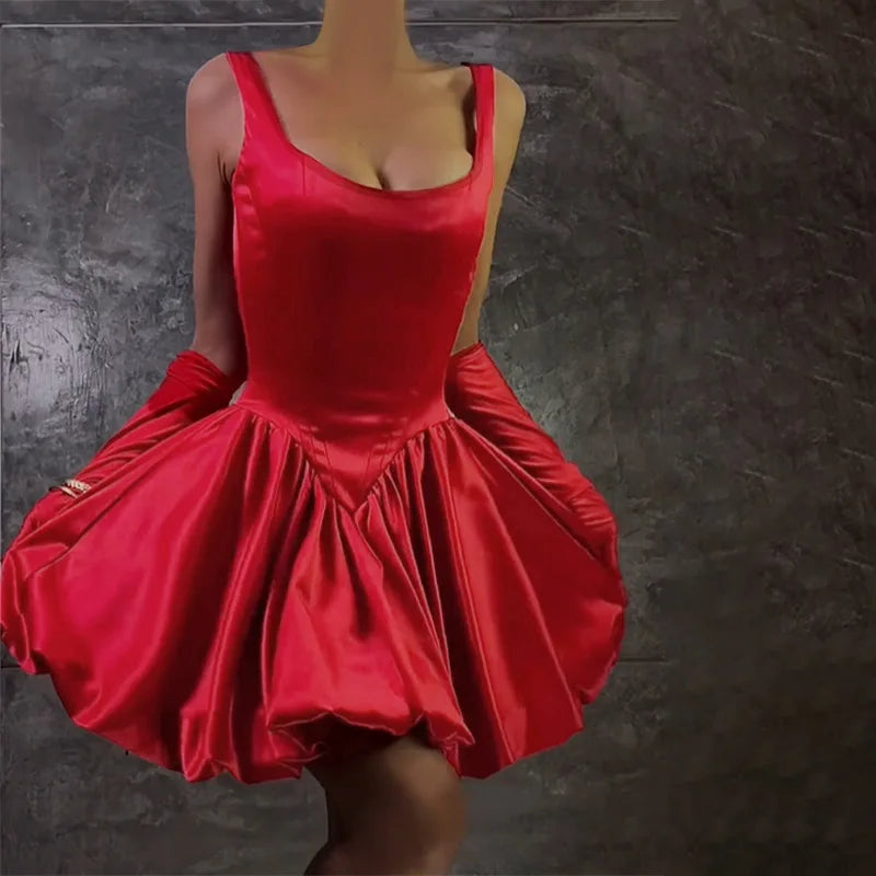 שמלת מיני סאטן בגזרת בלון - שנדי