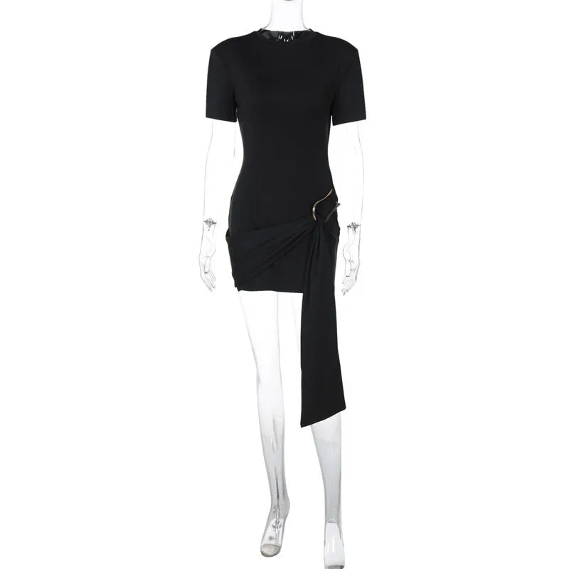 Specially designed mini dress with buckle and train decoration - Morgan