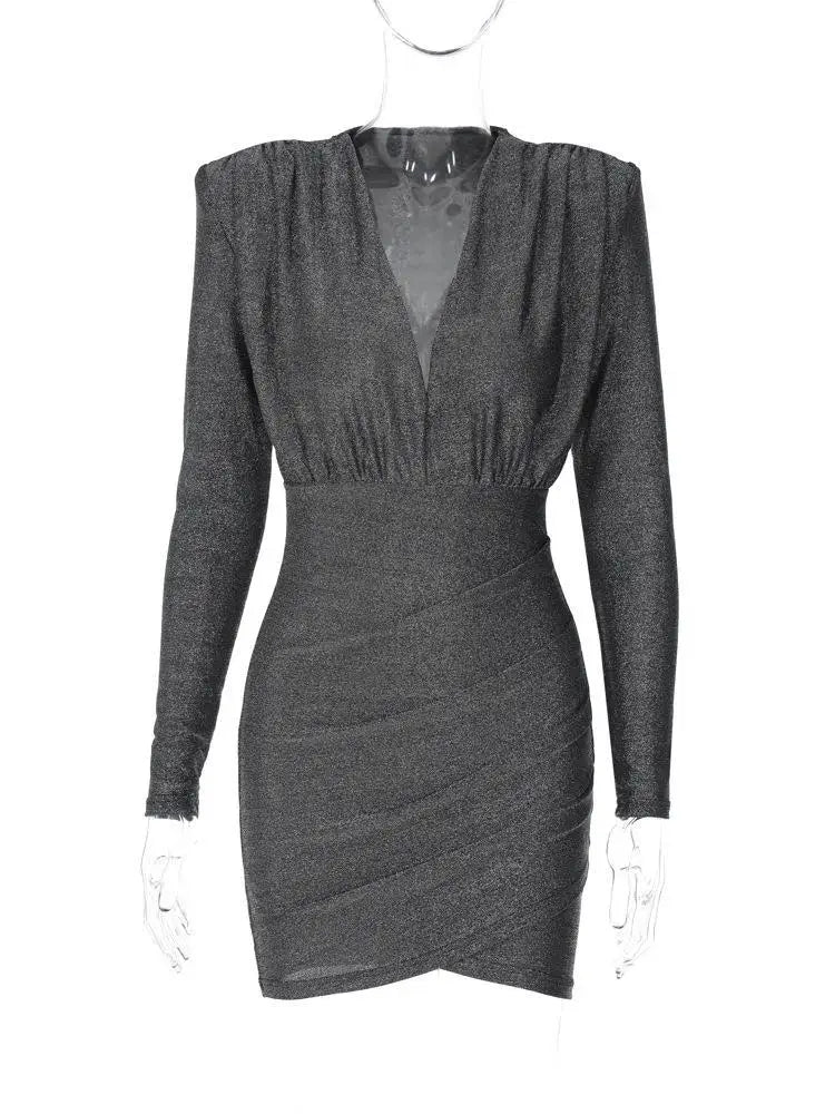 שמלת מיני נצנצים צווארון V - Maia