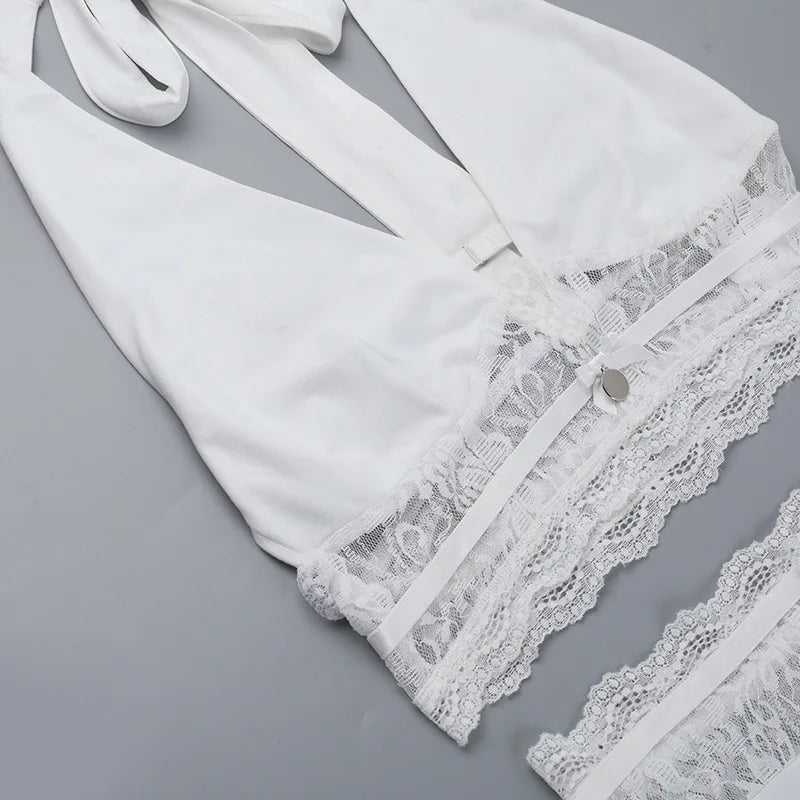 סט שני חלקים חצאית וטופ קשירה בעיטור תחרה - אנג'לין