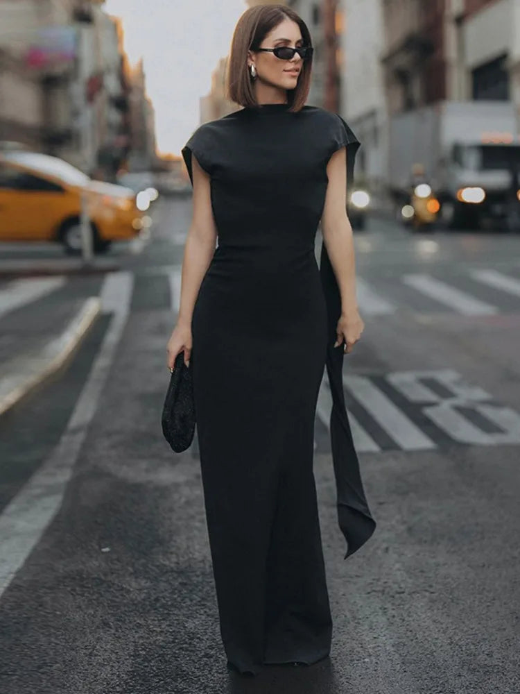 שמלת ערב מקסי אלגנטית גב פתוח בעיטור שובלים - עטרת