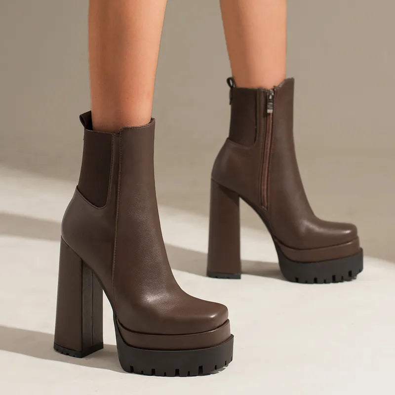 מגפי עקב פלטפורמה דמוי עור - שר