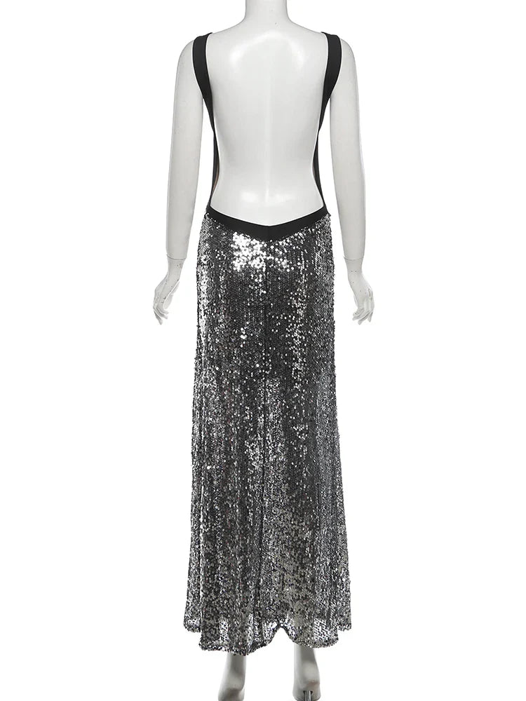 Open Back Sequin Maxi Dress - Lexi
