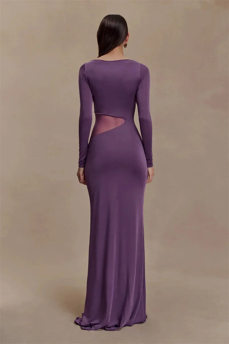 Maxi dress with slit and mesh design - ALONA