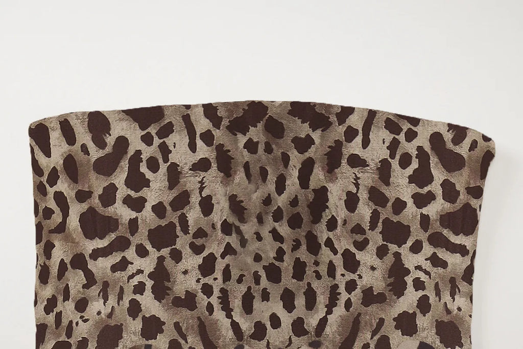 שמלת מקסי שיפון סטרפלס מנומרת שסע עמוק - רותם