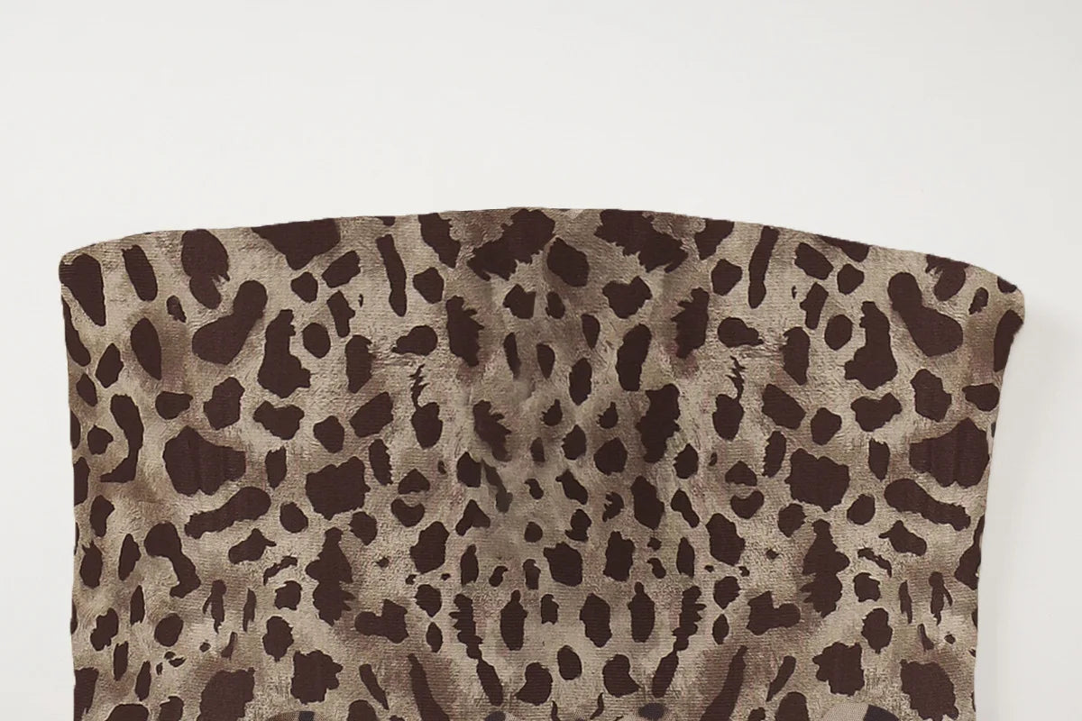 שמלת מקסי שיפון סטרפלס מנומרת שסע עמוק - רותם