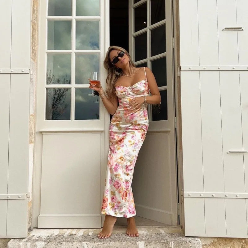 שמלת מקסי סאטן פרחונית - ליה