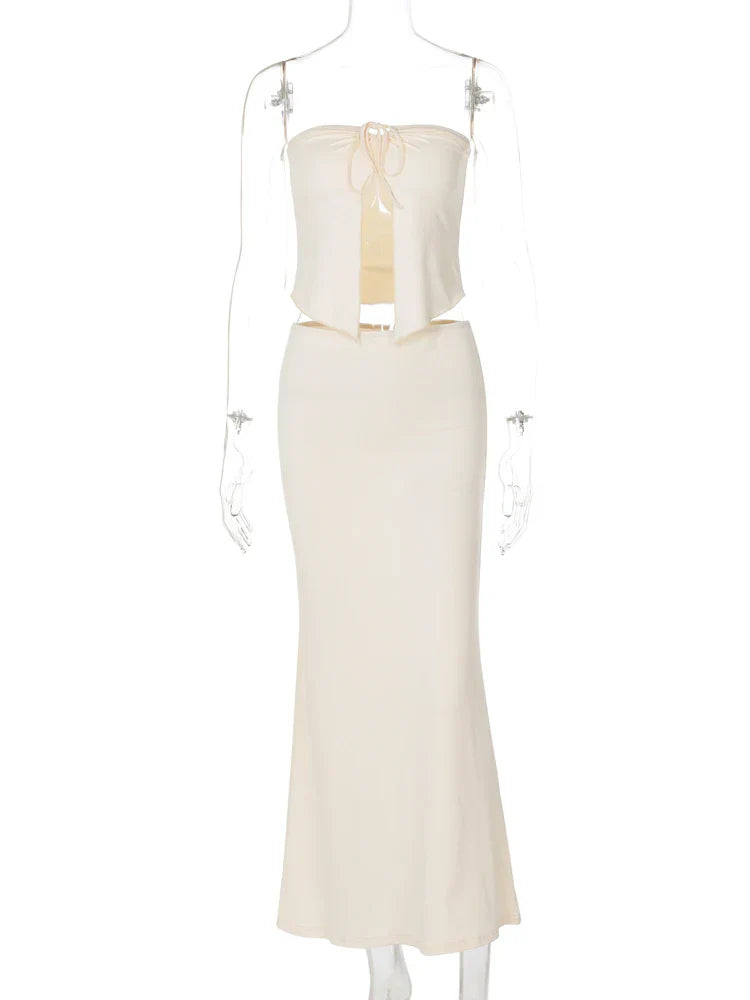 סט שני חלקים טופ סטרפלס קשירה וחצאית מקסי - ארין