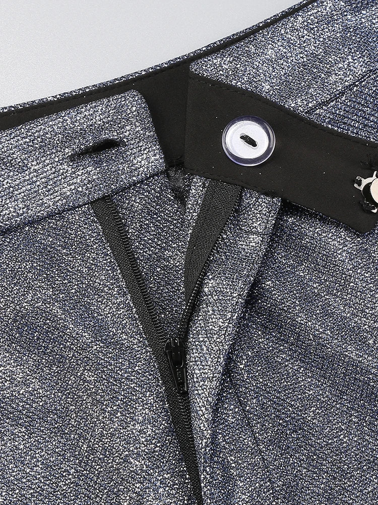 חליפת 3 חלקים גליטר מנצנצת חזייה בלייזר ומכנסיים פדלפון גזרה גבוהה - גלורי