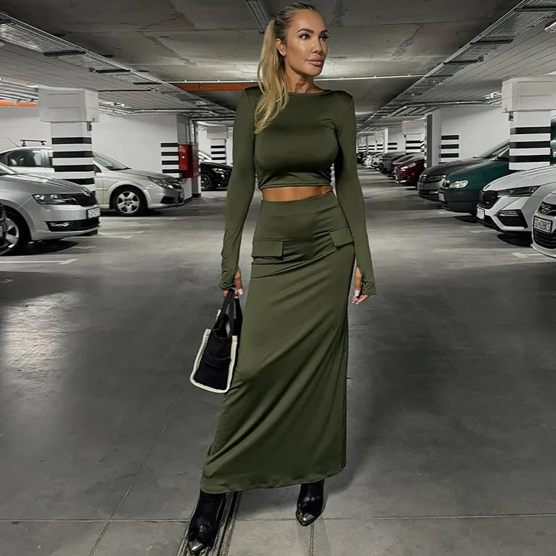 סט שני חלקים טופ וחצאית מקסי - באדי