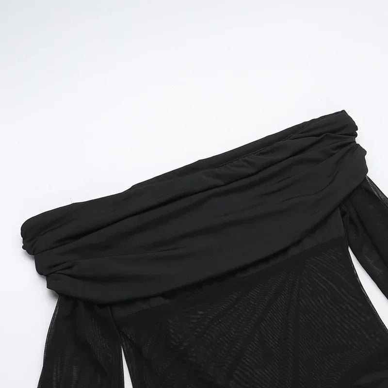 אוברול בד מחטב בעיצוב רשת וכתפיים חשופות מכנסי פדלפון - מאיה לי