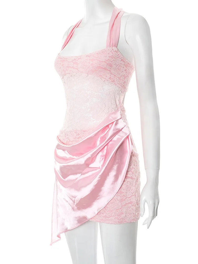 שמלת מיני סאטן בעיטור תחרה - יובליה