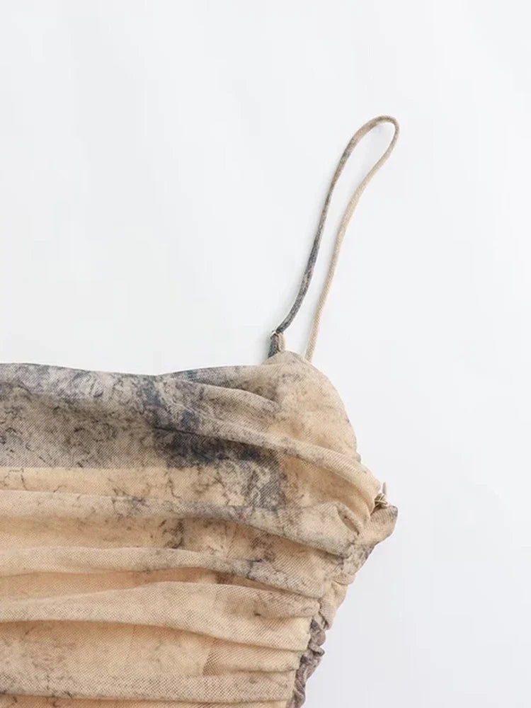 שמלת מקסי שיפון כיווצים כתפיות ספגטי בצבעי אומברה - אוליביה